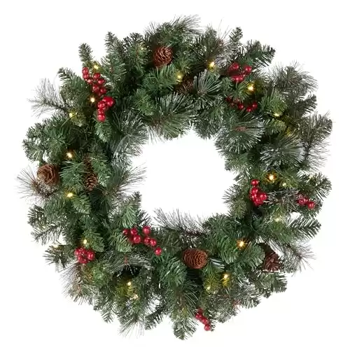 Christmas Wreath, Green, Crestwood Spruce, White Lights