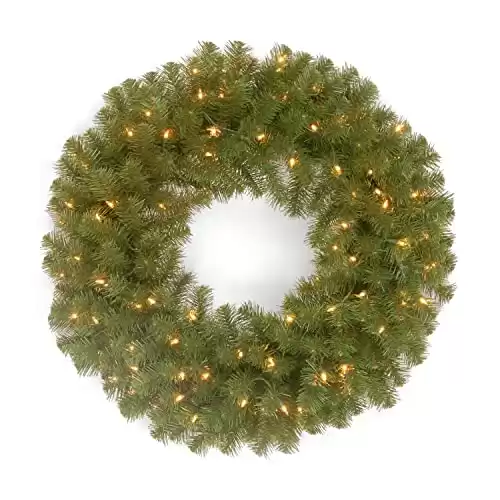 Artificial Christmas Wreath, Green, North Valley Spruce, White Lights