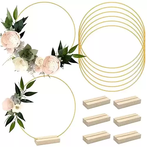 ZOCONE 6 Set Metal Floral Hoop Wreath with Wooden Stands