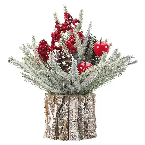 Super Holiday Small Christmas Tree, Artificial Mini Tabletop Christmas Tree Decorations Include Apple/Berry/Pinecone, for Home Party Thankgivings Christmas Decor, Indoor 13.7 Inch