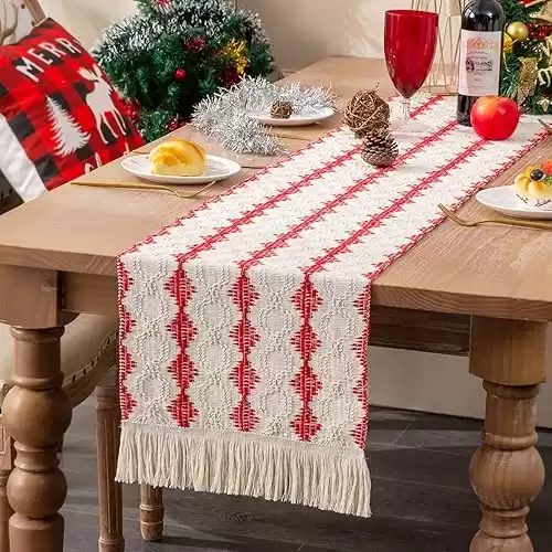 Red Burlap Table Runner for Christmas, Boho Table Runner 108 Inches, Coffee Table Runner for Farmhouse Decor, Table Runner for Christmas